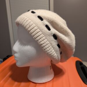 Cream Knit Beret with Black Accents